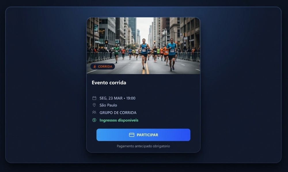 Mockup da página pública do evento de corrida